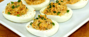 Crab Rangoon Kimchi Deviled Eggs